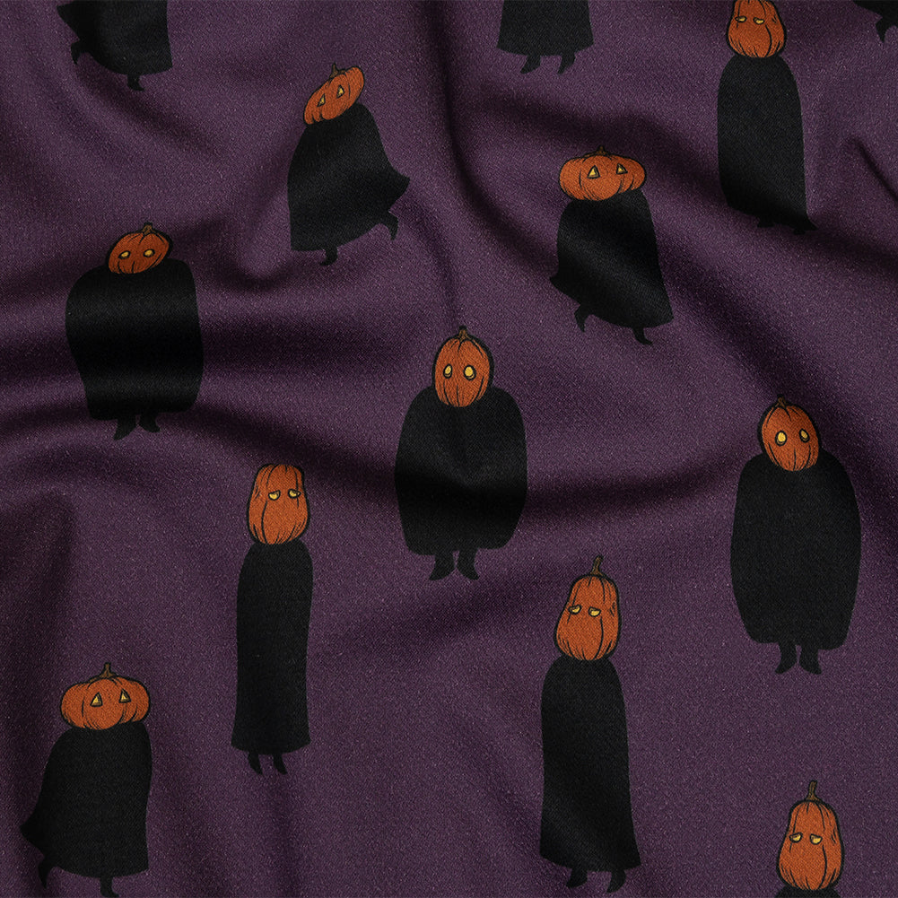 Stretch Cotton Sateen - Purple Pumpkin People - Pumpkin Patch Print - Mood Exclusive Jack-O-Lantern Collection Stretch Cotton Sateen - Purple Pumpkin People - Pumpkin Patch Print - Mood Exclusive Jack-O-Lantern Collection