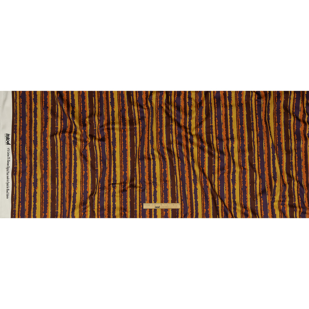 Stretch Cotton Sateen - Purple, Orange and Yellow Stripes - Foliate Pathways Print - Mood Exclusive Jack-O-Lantern Collection Stretch Cotton Sateen - Purple, Orange and Yellow Stripes - Foliate Pathways Print - Mood Exclusive Jack-O-Lantern Collection