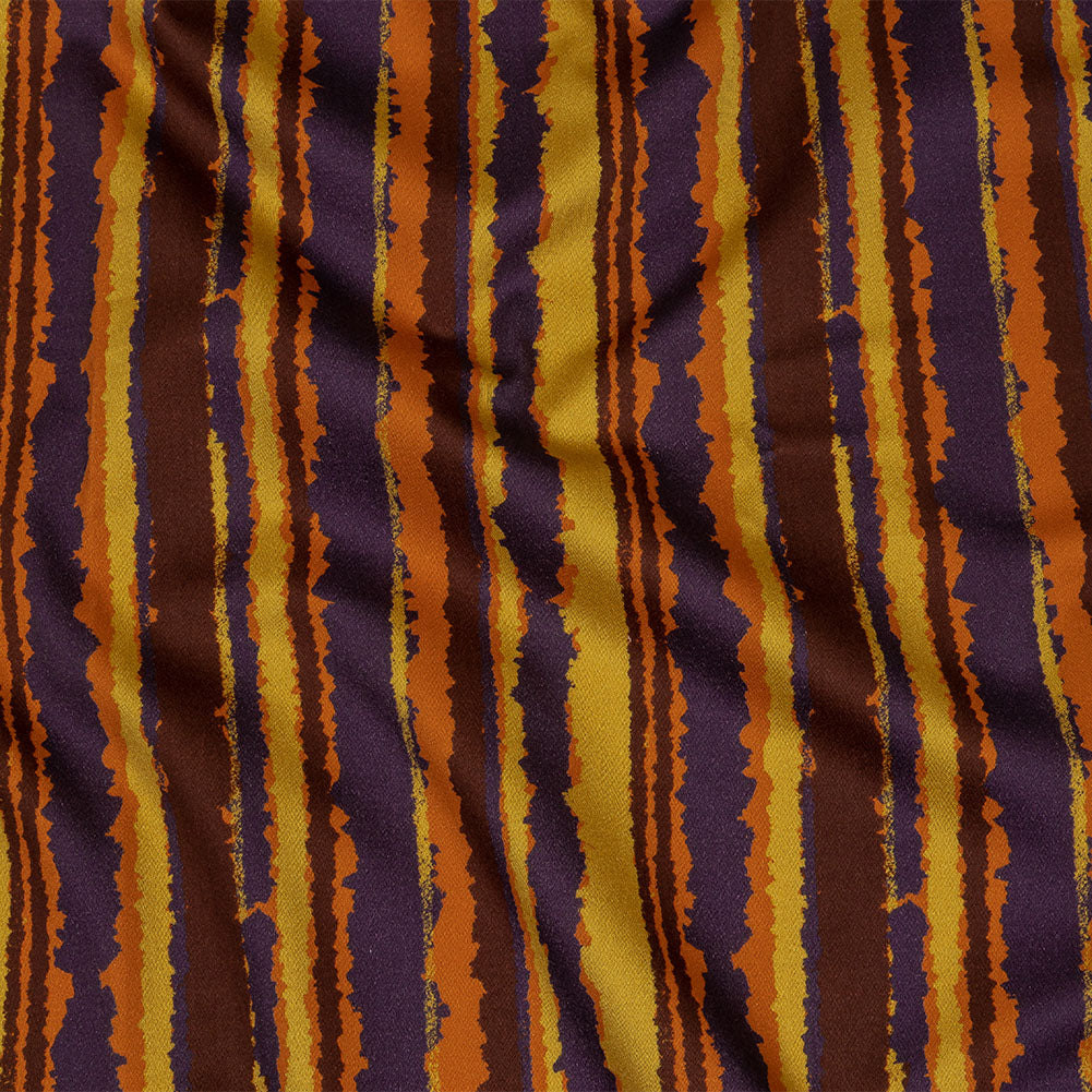 Stretch Cotton Sateen - Purple, Orange and Yellow Stripes - Foliate Pathways Print - Mood Exclusive Jack-O-Lantern Collection Stretch Cotton Sateen - Purple, Orange and Yellow Stripes - Foliate Pathways Print - Mood Exclusive Jack-O-Lantern Collection