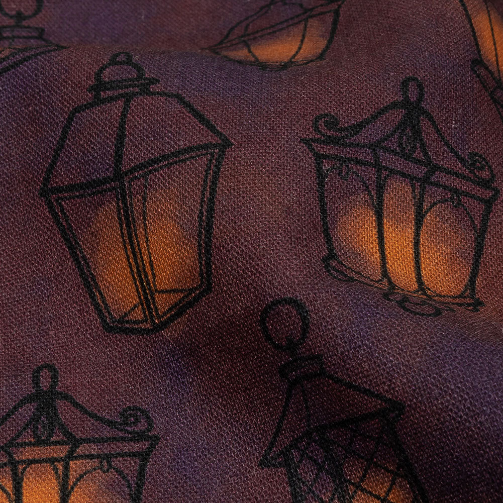 Linen and Rayon Woven - Purple Lanterns - By Lantern Light Print - Mood Exclusive Jack-O-Lantern Collection Linen and Rayon Woven - Purple Lanterns - By Lantern Light Print - Mood Exclusive Jack-O-Lantern Collection