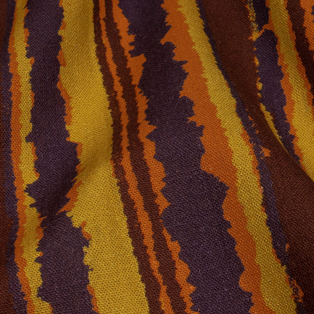 Linen and Rayon Woven - Purple, Orange and Yellow Stripes - Foliate Pathways Print - Mood Exclusive Jack-O-Lantern Collection - Detail Linen and Rayon Woven - Purple, Orange and Yellow Stripes - Foliate Pathways Print - Mood Exclusive Jack-O-Lantern Collection - Detail