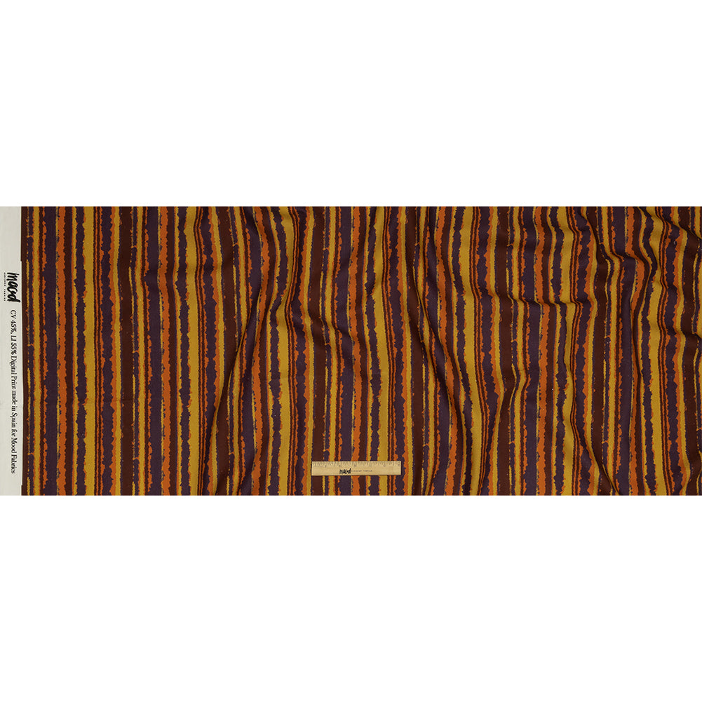 Linen and Rayon Woven - Purple, Orange and Yellow Stripes - Foliate Pathways Print - Mood Exclusive Jack-O-Lantern Collection - Full Linen and Rayon Woven - Purple, Orange and Yellow Stripes - Foliate Pathways Print - Mood Exclusive Jack-O-Lantern Collection - Full