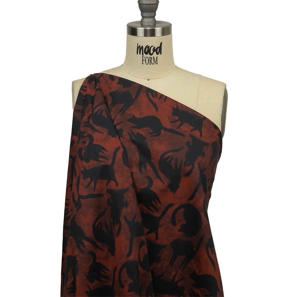 Stretch Cotton Poplin - Red and Black Cats - Black Cat Print - Mood Exclusive Nevermore Collection - Drape Stretch Cotton Poplin - Red and Black Cats - Black Cat Print - Mood Exclusive Nevermore Collection - Drape