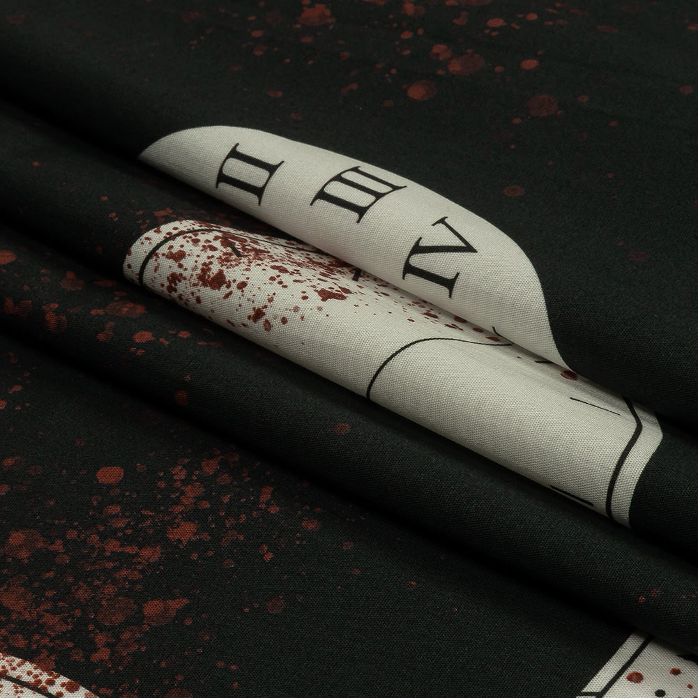 Stretch Cotton Poplin - Clocks and Blood Splatter - The Masque Print - Mood Exclusive Nevermore Collection Stretch Cotton Poplin - Clocks and Blood Splatter - The Masque Print - Mood Exclusive Nevermore Collection