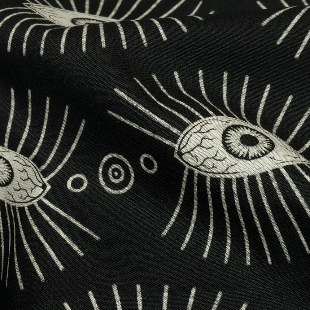 Stretch Cotton Poplin - Black and WhiteLines of Eyes - Tell Tale Print - Mood Exclusive Nevermore Collection Stretch Cotton Poplin - Black and WhiteLines of Eyes - Tell Tale Print - Mood Exclusive Nevermore Collection