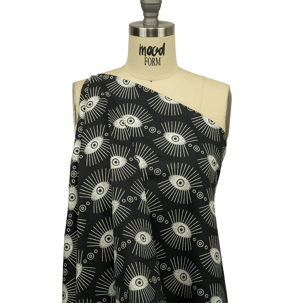 Stretch Cotton Poplin - Black and WhiteLines of Eyes - Tell Tale Print - Mood Exclusive Nevermore Collection Stretch Cotton Poplin - Black and WhiteLines of Eyes - Tell Tale Print - Mood Exclusive Nevermore Collection
