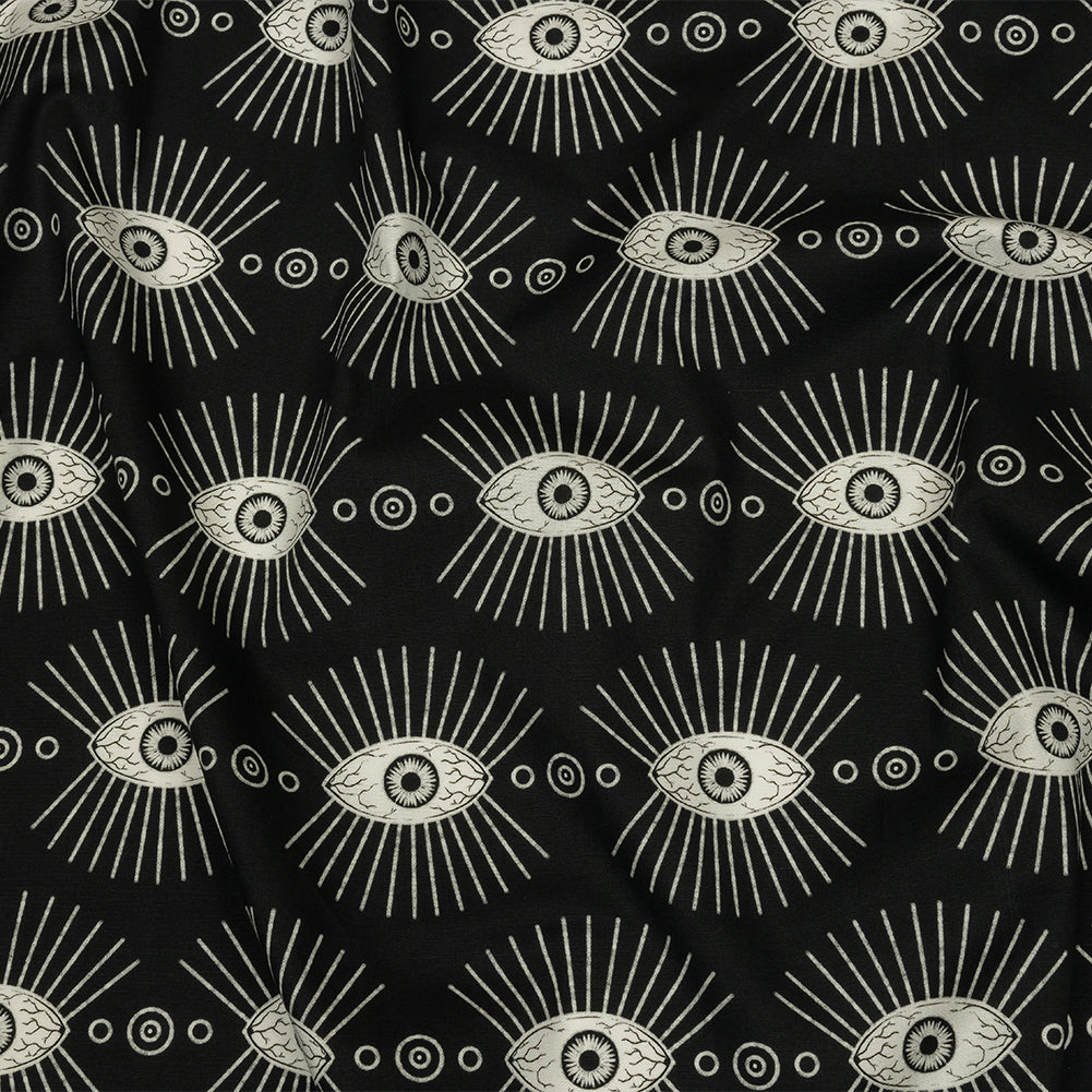 Stretch Cotton Poplin - Black and WhiteLines of Eyes - Tell Tale Print - Mood Exclusive Nevermore Collection Stretch Cotton Poplin - Black and WhiteLines of Eyes - Tell Tale Print - Mood Exclusive Nevermore Collection