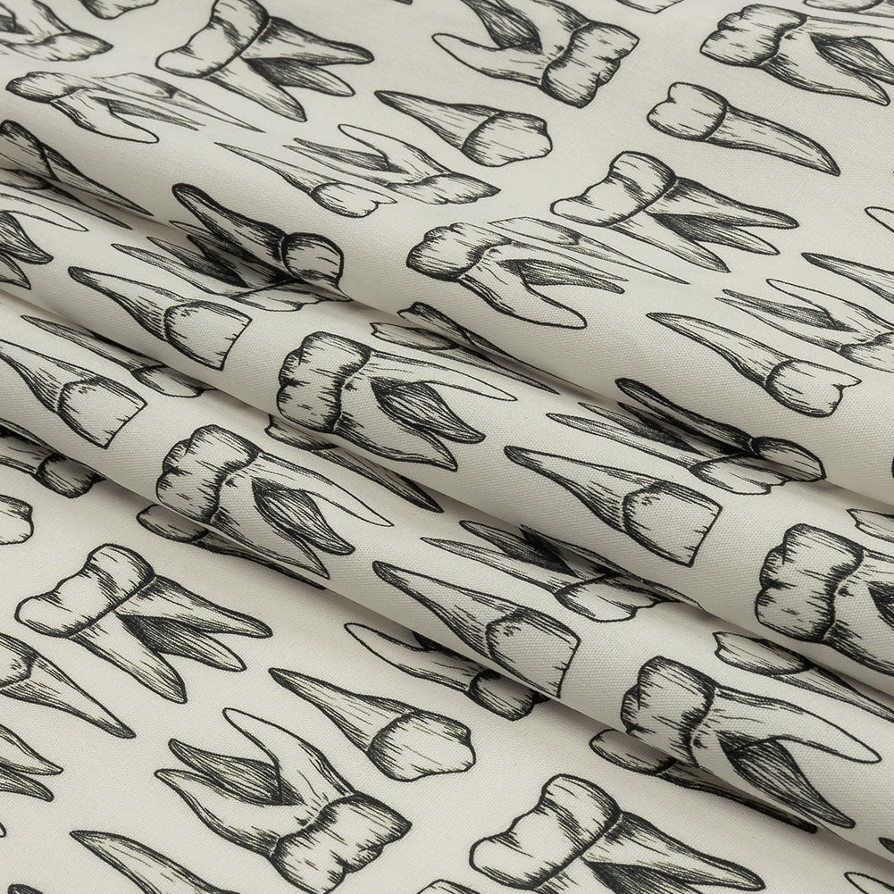 Stretch Cotton Poplin - White and Black Teeth - Berenice Print - Mood Exclusive Nevermore Collection - Folded Stretch Cotton Poplin - White and Black Teeth - Berenice Print - Mood Exclusive Nevermore Collection - Folded
