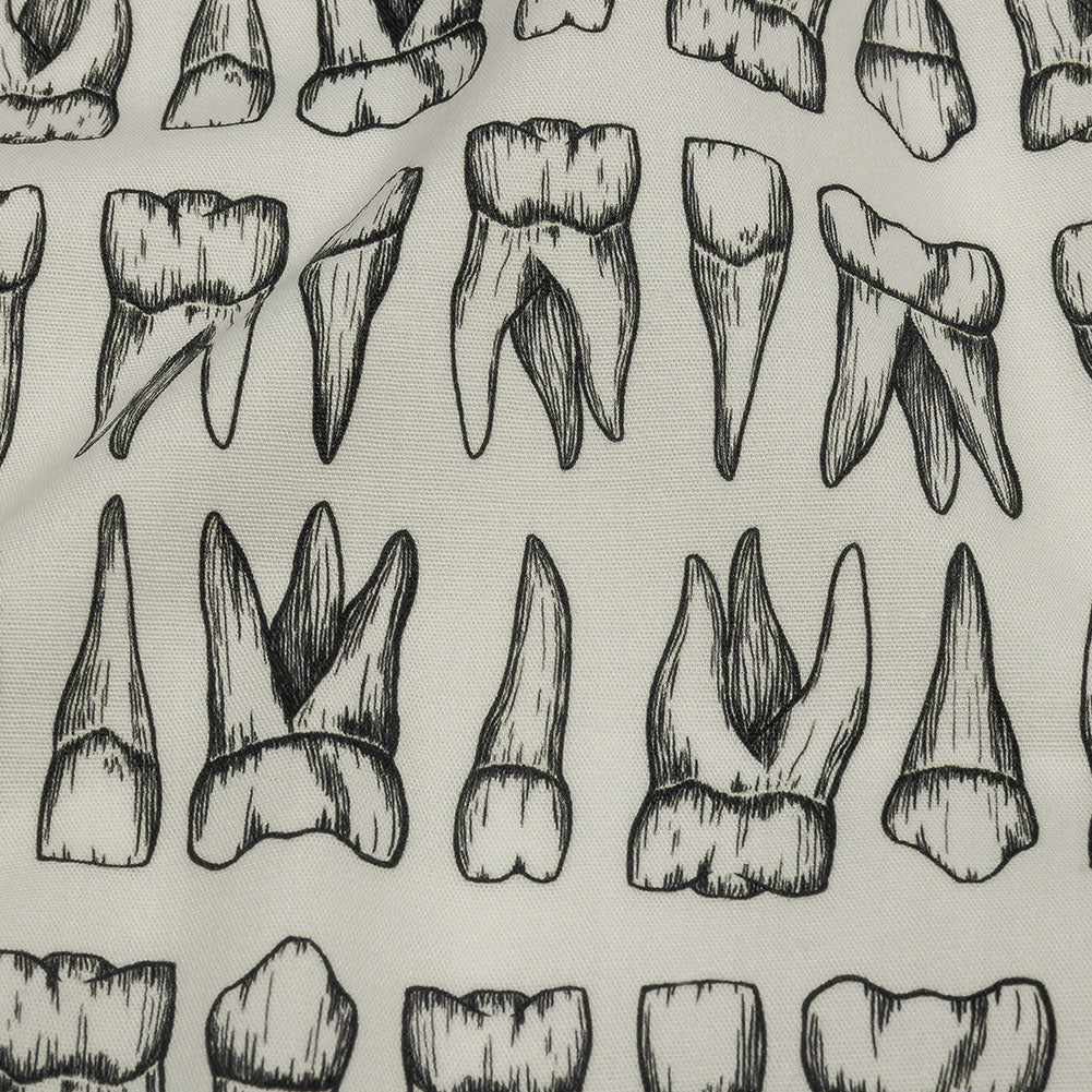 Stretch Cotton Poplin - White and Black Teeth - Berenice Print - Mood Exclusive Nevermore Collection - Detail Stretch Cotton Poplin - White and Black Teeth - Berenice Print - Mood Exclusive Nevermore Collection - Detail