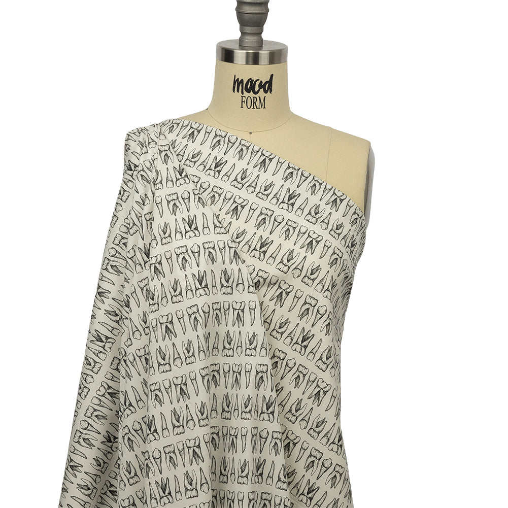 Stretch Cotton Poplin - White and Black Teeth - Berenice Print - Mood Exclusive Nevermore Collection - Drape Stretch Cotton Poplin - White and Black Teeth - Berenice Print - Mood Exclusive Nevermore Collection - Drape