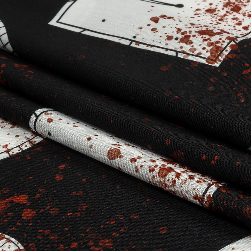 Rayon Batiste - Clocks and Blood Splatter - The Masque Print - Mood Exclusive Nevermore Collection - Folded Rayon Batiste - Clocks and Blood Splatter - The Masque Print - Mood Exclusive Nevermore Collection - Folded