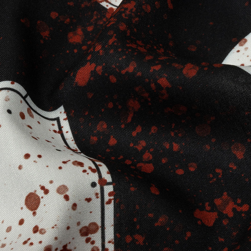 Rayon Batiste - Clocks and Blood Splatter - The Masque Print - Mood Exclusive Nevermore Collection - Detail Rayon Batiste - Clocks and Blood Splatter - The Masque Print - Mood Exclusive Nevermore Collection - Detail