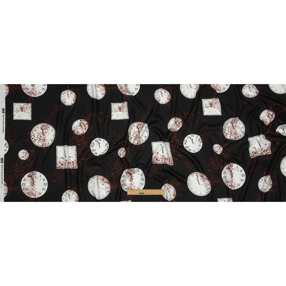 Rayon Batiste - Clocks and Blood Splatter - The Masque Print - Mood Exclusive Nevermore Collection - Full Rayon Batiste - Clocks and Blood Splatter - The Masque Print - Mood Exclusive Nevermore Collection - Full