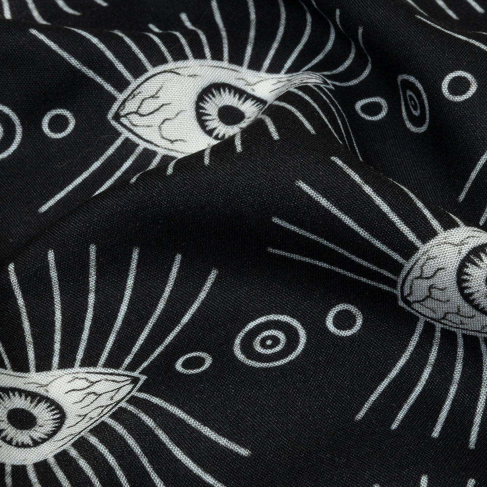 Rayon Batiste - Black and WhiteLines of Eyes - Tell Tale Print - Mood Exclusive Nevermore Collection Rayon Batiste - Black and WhiteLines of Eyes - Tell Tale Print - Mood Exclusive Nevermore Collection