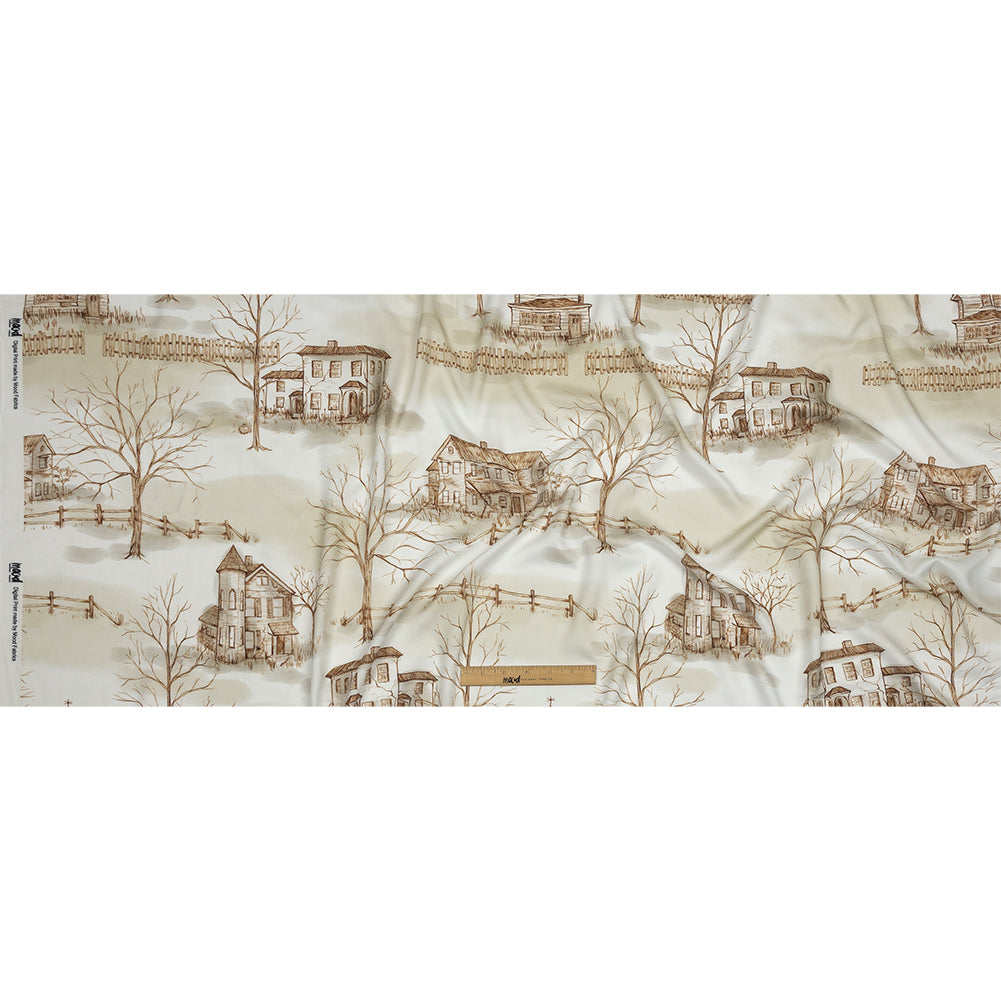 Rayon Batiste - Green and Brown Toile - South Pass City Print - Mood Exclusive Abandoned Collection - Full Rayon Batiste - Green and Brown Toile - South Pass City Print - Mood Exclusive Abandoned Collection - Full
