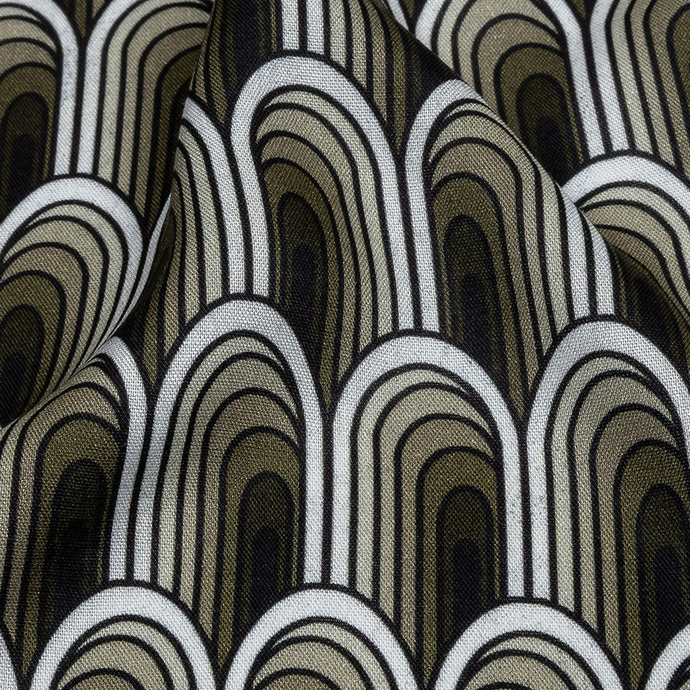 Rayon Batiste - Green Archways - Silver Run Print - Mood Exclusive Abandoned Collection - Detail Rayon Batiste - Green Archways - Silver Run Print - Mood Exclusive Abandoned Collection - Detail