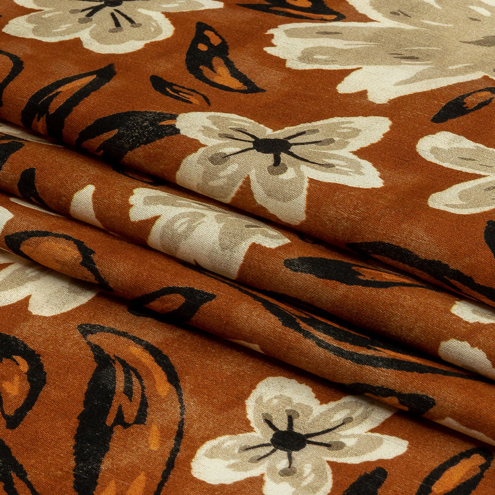Rayon Challis - Burnt Orange Painterly Floral - Orange Wildflower Walk Print - Mood Exclusive Rockland Collection Rayon Challis - Burnt Orange Painterly Floral - Orange Wildflower Walk Print - Mood Exclusive Rockland Collection