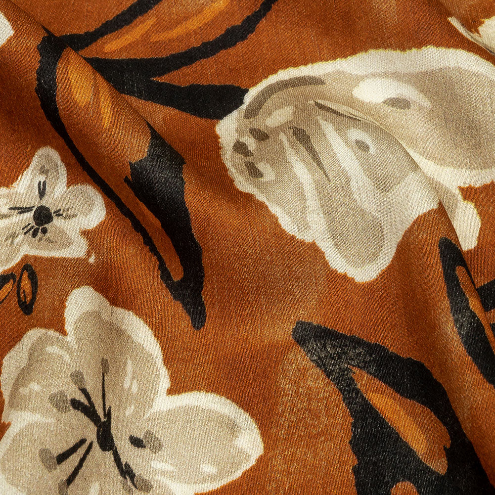 Rayon Challis - Burnt Orange Painterly Floral - Orange Wildflower Walk Print - Mood Exclusive Rockland Collection Rayon Challis - Burnt Orange Painterly Floral - Orange Wildflower Walk Print - Mood Exclusive Rockland Collection