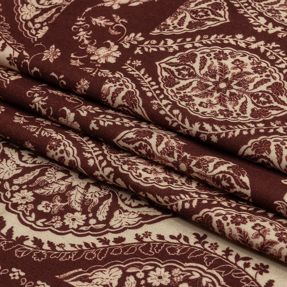 Rayon Challis - Beige and Burgundy Paisley - Impressions in Time Print - Mood Exclusive Rockland Collection Rayon Challis - Beige and Burgundy Paisley - Impressions in Time Print - Mood Exclusive Rockland Collection