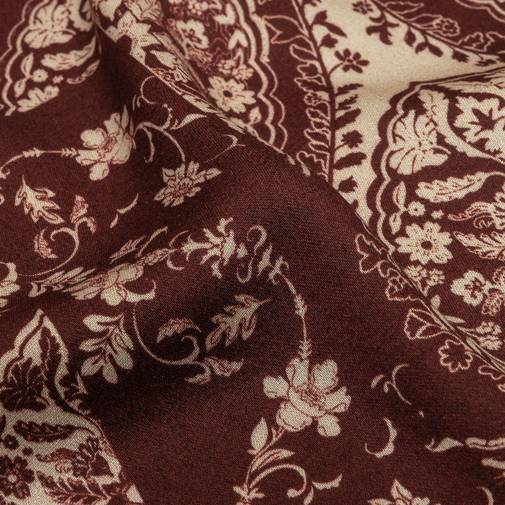 Rayon Challis - Beige and Burgundy Paisley - Impressions in Time Print - Mood Exclusive Rockland Collection Rayon Challis - Beige and Burgundy Paisley - Impressions in Time Print - Mood Exclusive Rockland Collection