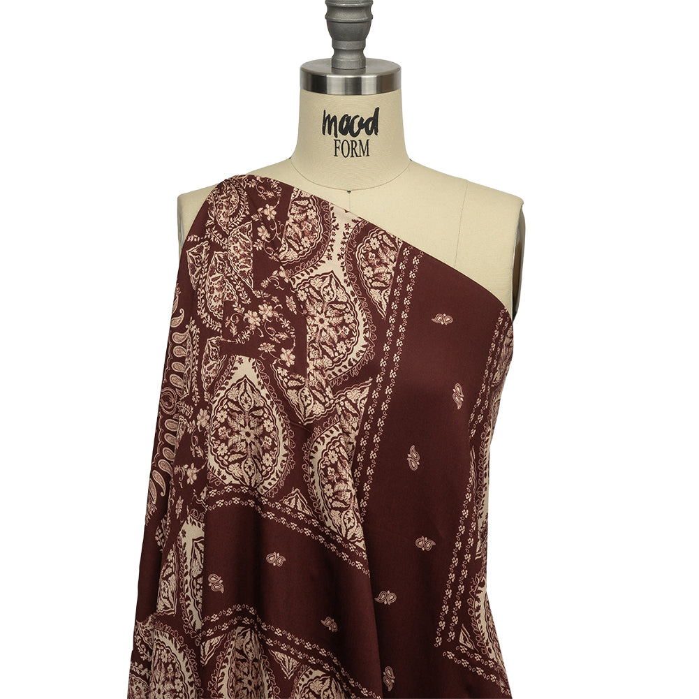 Rayon Challis - Beige and Burgundy Paisley - Impressions in Time Print - Mood Exclusive Rockland Collection Rayon Challis - Beige and Burgundy Paisley - Impressions in Time Print - Mood Exclusive Rockland Collection