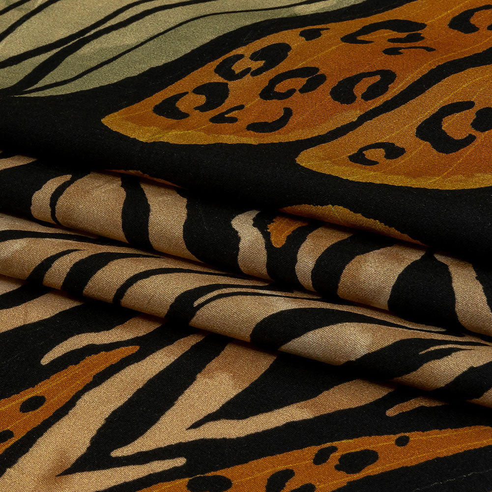Rayon Challis - Beige and Black Wings and Tiger Stripes - Wild Wonders Print - Mood Exclusive Rockland Collection - Folded Rayon Challis - Beige and Black Wings and Tiger Stripes - Wild Wonders Print - Mood Exclusive Rockland Collection - Folded
