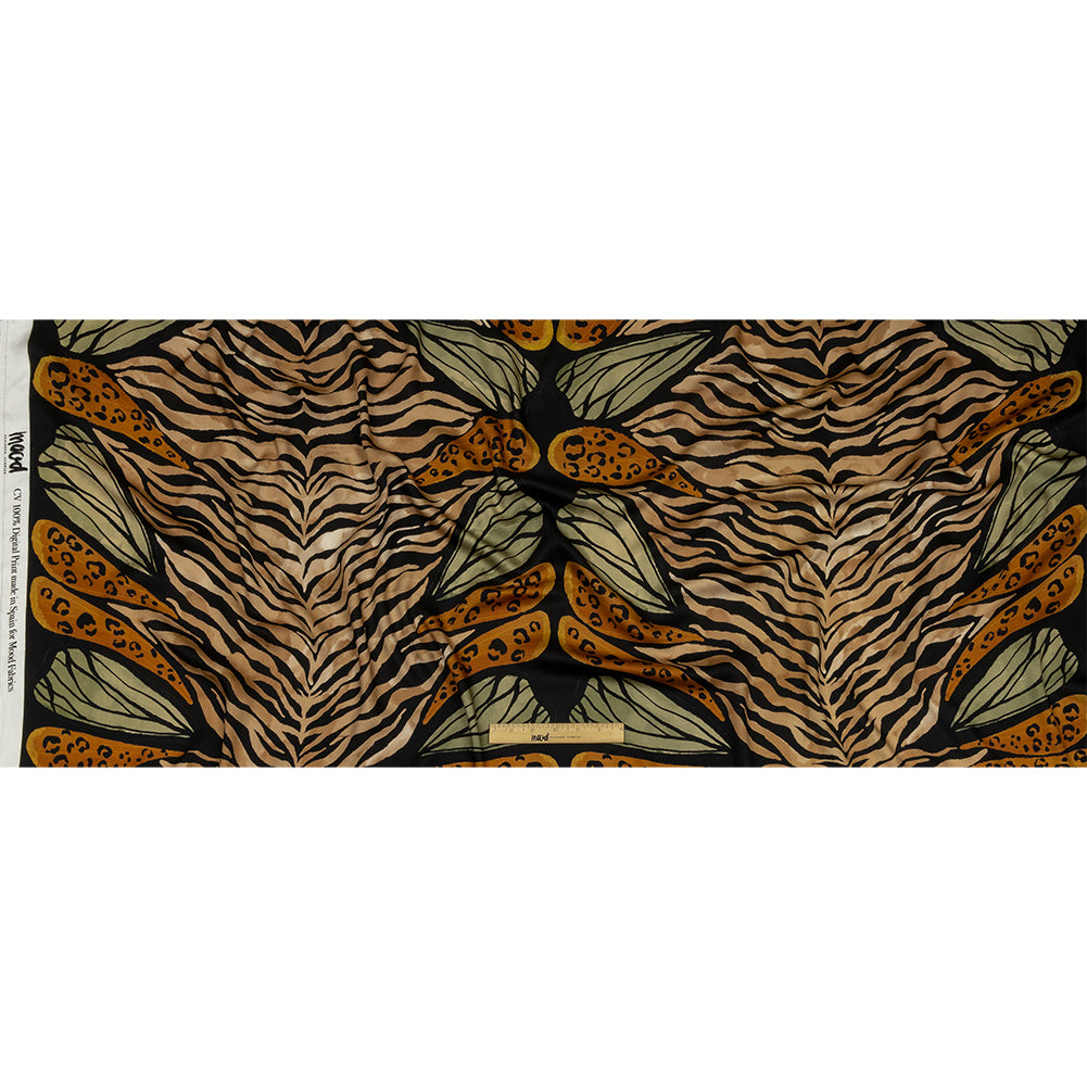 Rayon Challis - Beige and Black Wings and Tiger Stripes - Wild Wonders Print - Mood Exclusive Rockland Collection - Full Rayon Challis - Beige and Black Wings and Tiger Stripes - Wild Wonders Print - Mood Exclusive Rockland Collection - Full