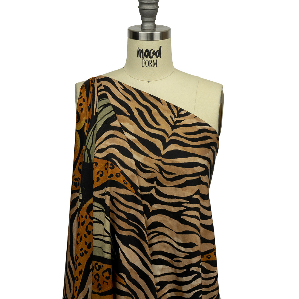 Rayon Challis - Beige and Black Wings and Tiger Stripes - Wild Wonders Print - Mood Exclusive Rockland Collection - Drape Rayon Challis - Beige and Black Wings and Tiger Stripes - Wild Wonders Print - Mood Exclusive Rockland Collection - Drape