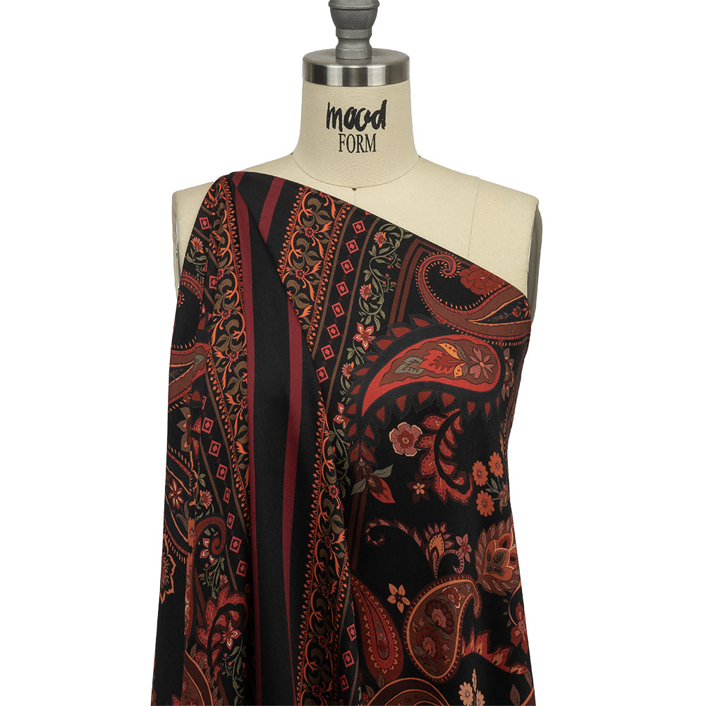 Rayon Challis - Black and Red Paisley - Kaleidoscope Dreams Print - Mood Exclusive Rockland Collection - Drape Rayon Challis - Black and Red Paisley - Kaleidoscope Dreams Print - Mood Exclusive Rockland Collection - Drape