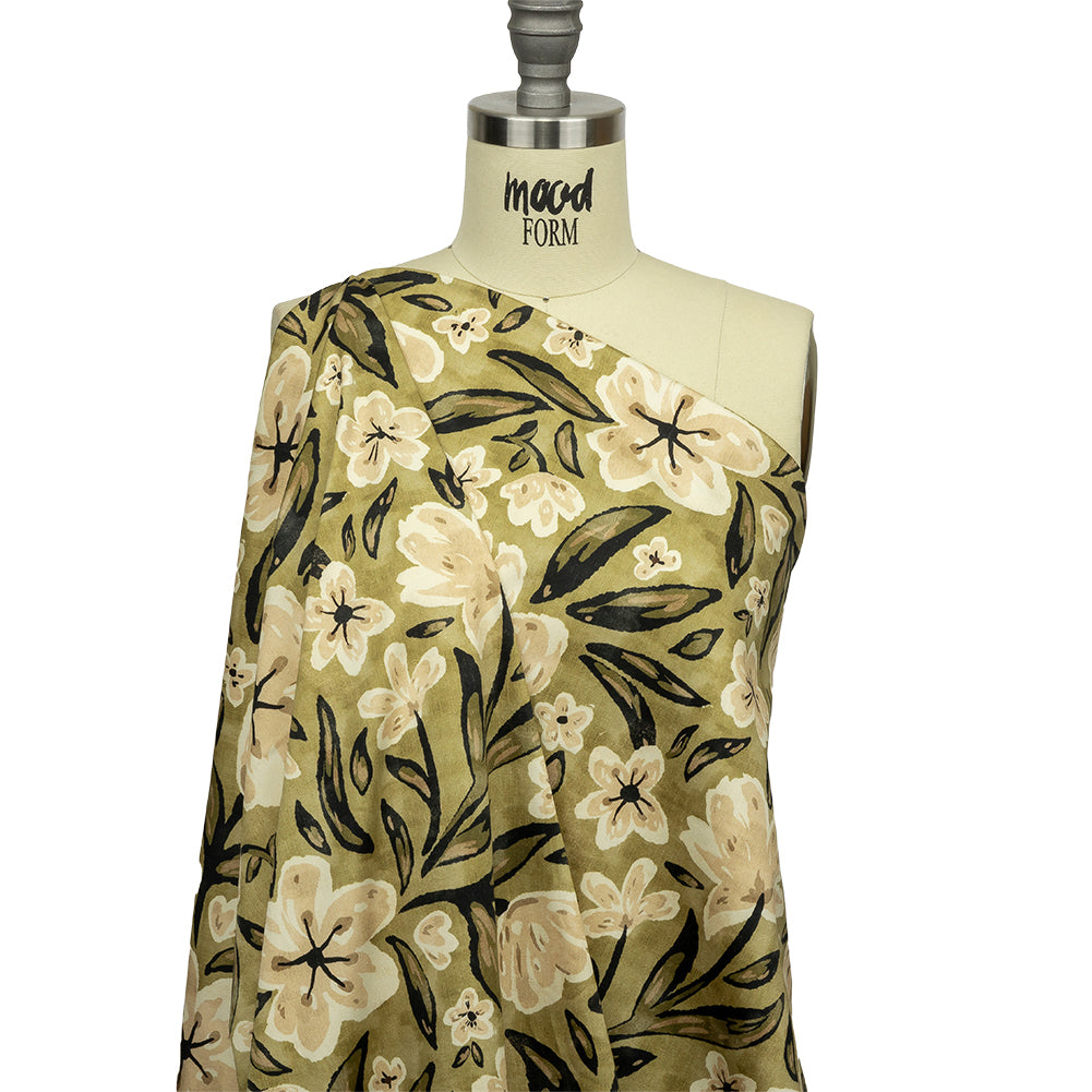 Stretch Cotton Sateen - Light Green Painterly Floral - Green Wildflower Walk Print - Mood Exclusive Rockland Collection Stretch Cotton Sateen - Light Green Painterly Floral - Green Wildflower Walk Print - Mood Exclusive Rockland Collection