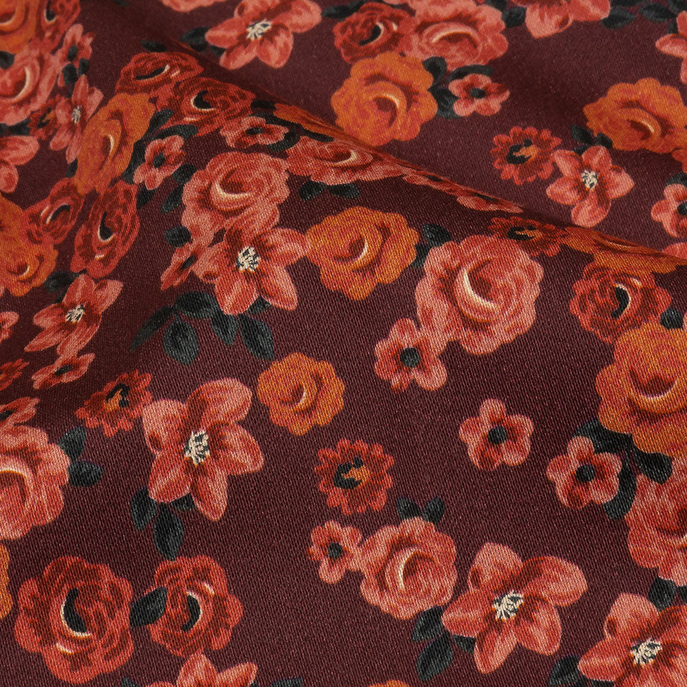 Stretch Cotton Sateen - Red Floral - Rose Garden Romance Print - Mood Exclusive Rockland Collection Stretch Cotton Sateen - Red Floral - Rose Garden Romance Print - Mood Exclusive Rockland Collection