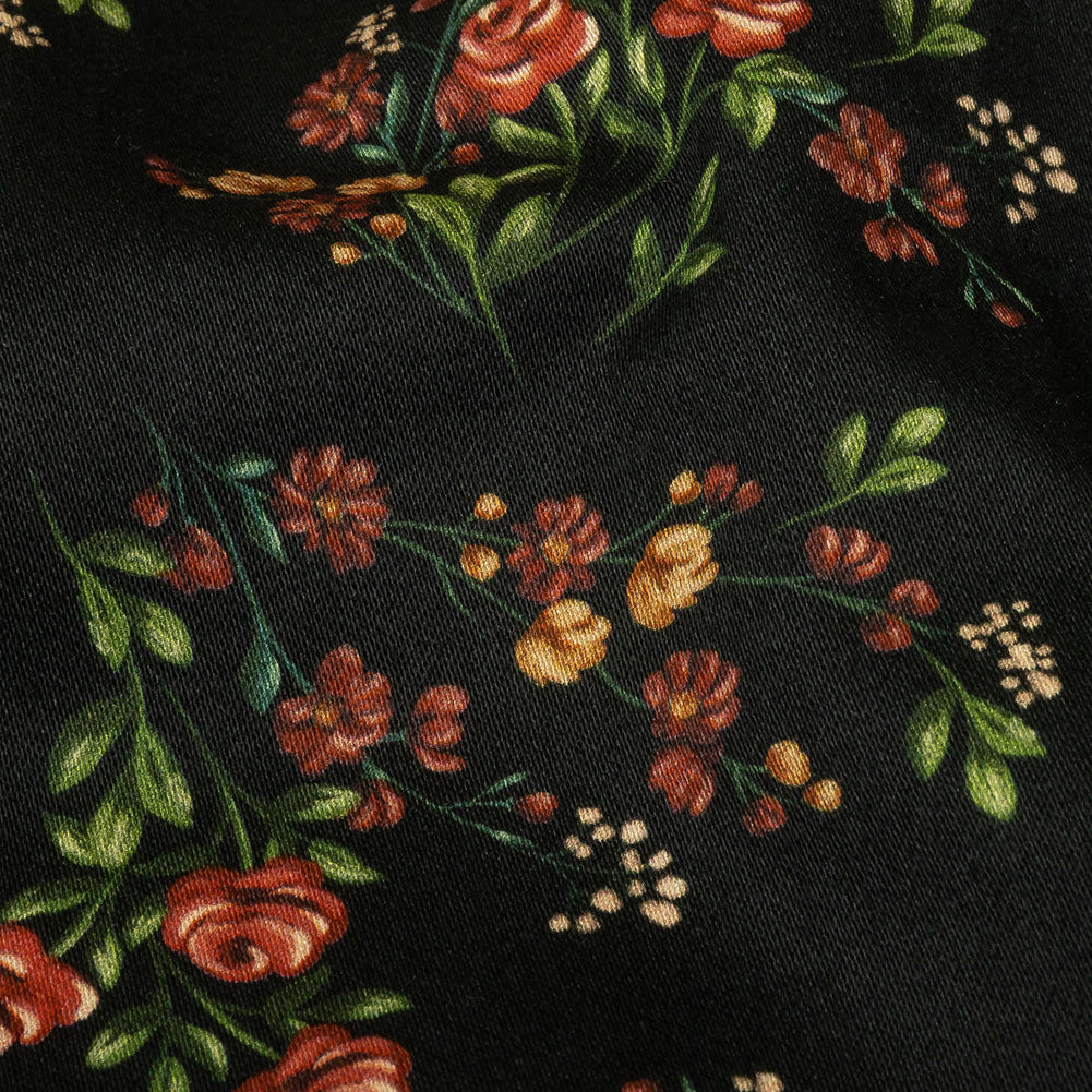 Stretch Cotton Sateen - Black and Pink Floral - Mason Jar Bouquet Print - Mood Exclusive Rockland Collection - Detail Stretch Cotton Sateen - Black and Pink Floral - Mason Jar Bouquet Print - Mood Exclusive Rockland Collection - Detail