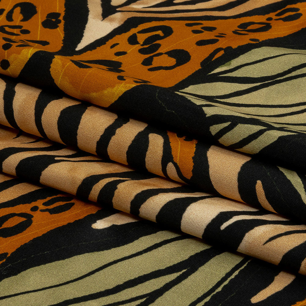 Stretch Cotton Sateen - Beige and Black Wings and Tiger Stripes - Wild Wonders Print - Mood Exclusive Rockland Collection - Folded Stretch Cotton Sateen - Beige and Black Wings and Tiger Stripes - Wild Wonders Print - Mood Exclusive Rockland Collection - Folded