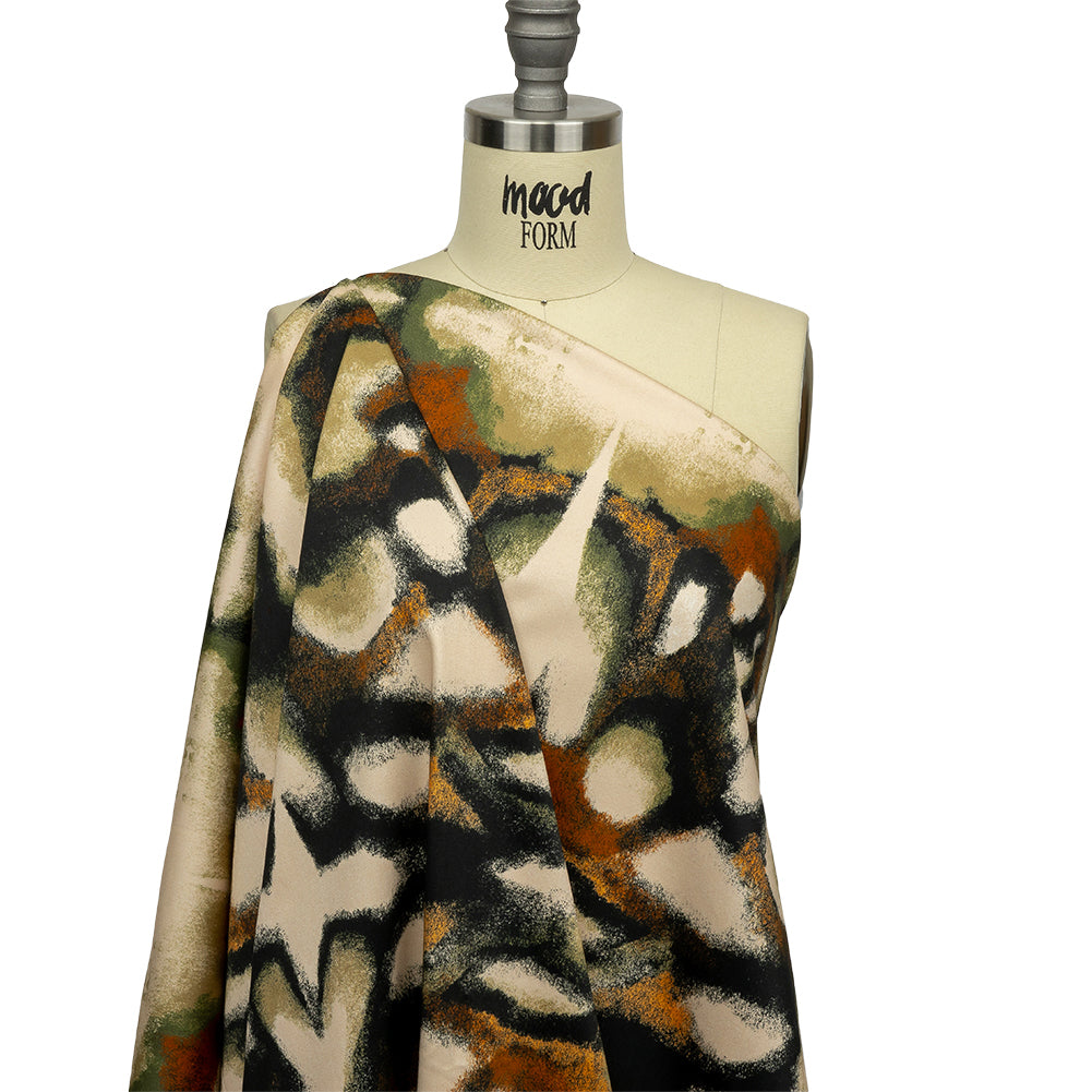 Stretch Cotton Sateen - Black and Beige Abstract - From the Earth Print - Mood Exclusive Rockland Collection - Drape Stretch Cotton Sateen - Black and Beige Abstract - From the Earth Print - Mood Exclusive Rockland Collection - Drape