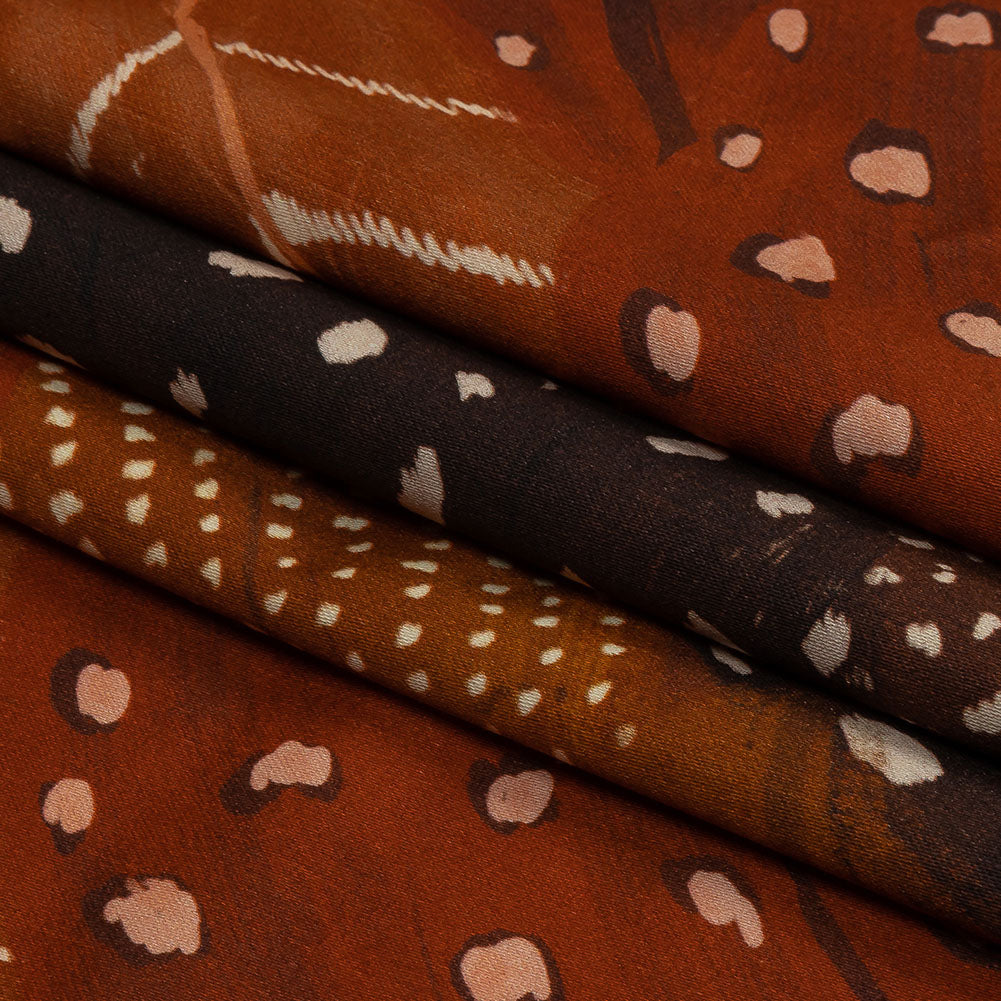 Stretch Cotton Sateen - Brown and Orange Decorated Diagonal Stripes - Wind in Your Wings Print - Mood Exclusive Rockland Collection Stretch Cotton Sateen - Brown and Orange Decorated Diagonal Stripes - Wind in Your Wings Print - Mood Exclusive Rockland Collection