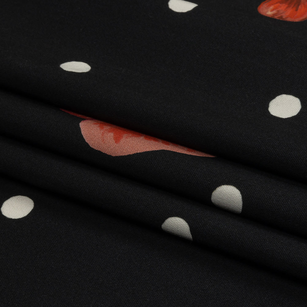 Stretch Cotton Sateen - Black Floral and Polka Dots - Treasures Renewed Print - Mood Exclusive Rockland Collection - Folded Stretch Cotton Sateen - Black Floral and Polka Dots - Treasures Renewed Print - Mood Exclusive Rockland Collection - Folded