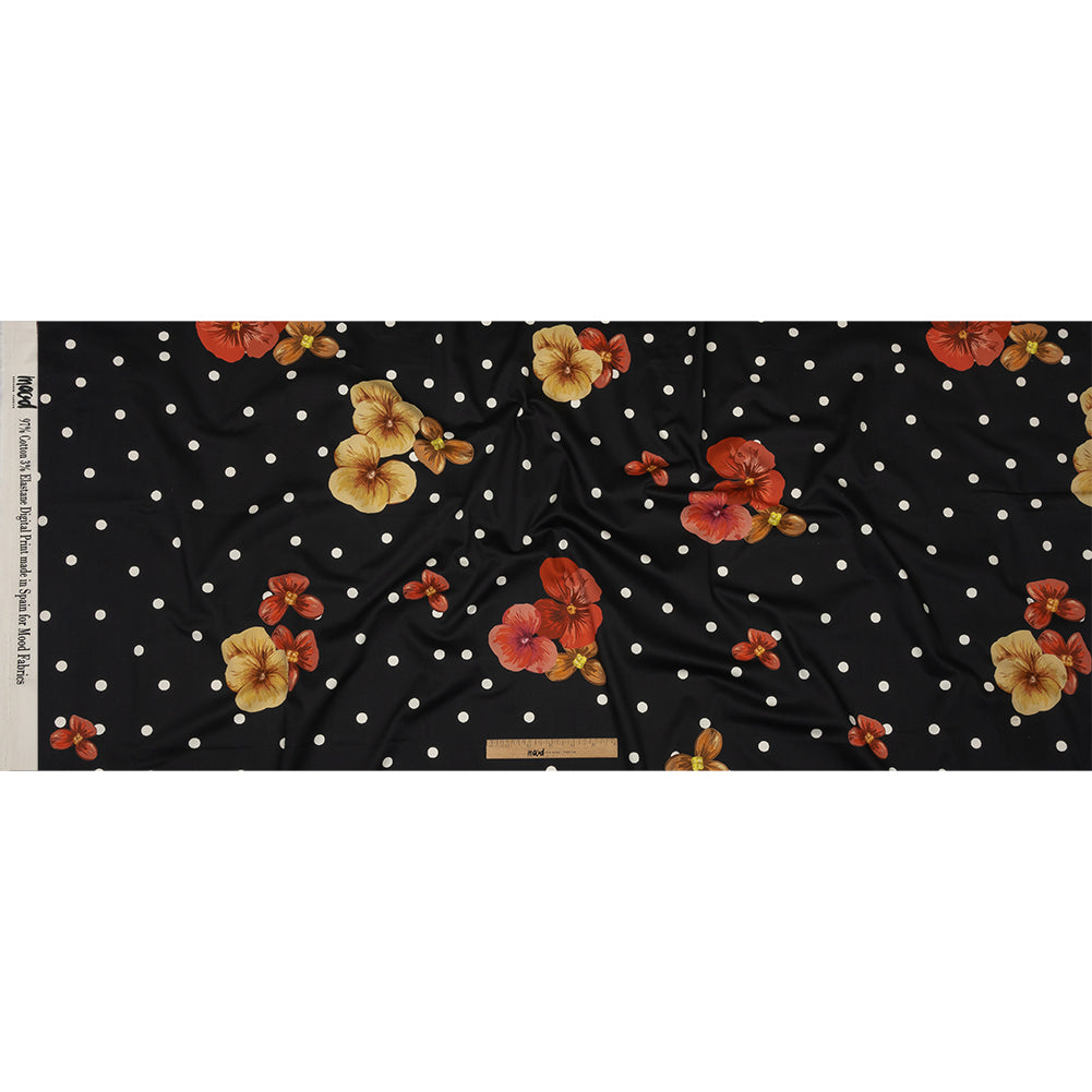 Stretch Cotton Sateen - Black Floral and Polka Dots - Treasures Renewed Print - Mood Exclusive Rockland Collection - Full Stretch Cotton Sateen - Black Floral and Polka Dots - Treasures Renewed Print - Mood Exclusive Rockland Collection - Full