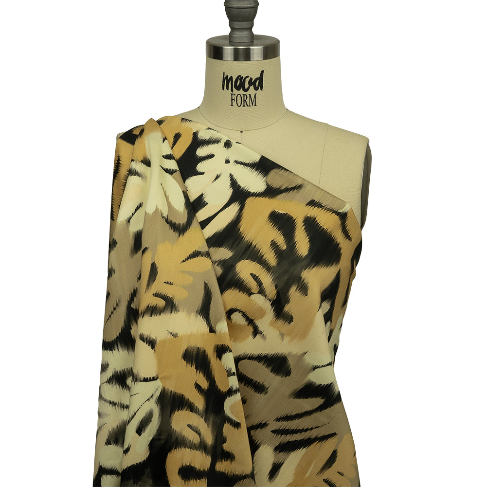 Stretch Cotton Sateen - Black and Beige Ikat Leaves - Things We Leave Behind Print - Mood Exclusive Rockland Collection Stretch Cotton Sateen - Black and Beige Ikat Leaves - Things We Leave Behind Print - Mood Exclusive Rockland Collection