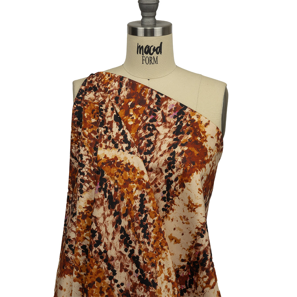 Stretch Cotton Sateen - Beige and Orange Abstract - Summit Sketches Print - Mood Exclusive Rockland Collection - Drape Stretch Cotton Sateen - Beige and Orange Abstract - Summit Sketches Print - Mood Exclusive Rockland Collection - Drape