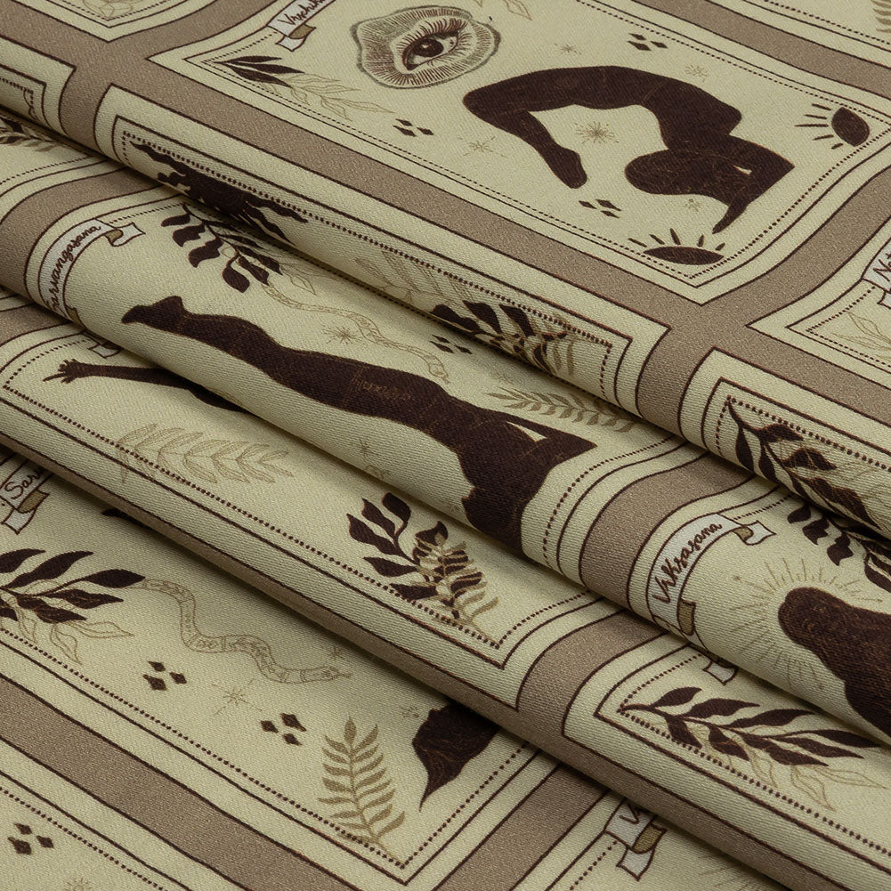 Stretch Cotton Sateen - Beige and Brown Yoga Cards - Finding Balance Print - Mood Exclusive Rockland Collection Stretch Cotton Sateen - Beige and Brown Yoga Cards - Finding Balance Print - Mood Exclusive Rockland Collection