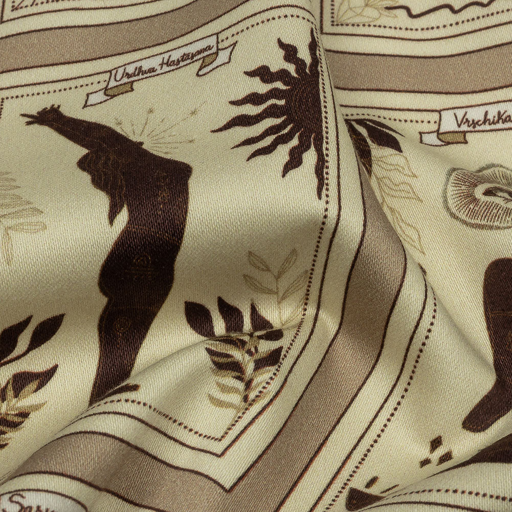 Stretch Cotton Sateen - Beige and Brown Yoga Cards - Finding Balance Print - Mood Exclusive Rockland Collection Stretch Cotton Sateen - Beige and Brown Yoga Cards - Finding Balance Print - Mood Exclusive Rockland Collection