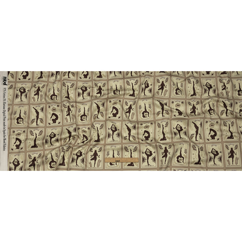 Stretch Cotton Sateen - Beige and Brown Yoga Cards - Finding Balance Print - Mood Exclusive Rockland Collection Stretch Cotton Sateen - Beige and Brown Yoga Cards - Finding Balance Print - Mood Exclusive Rockland Collection