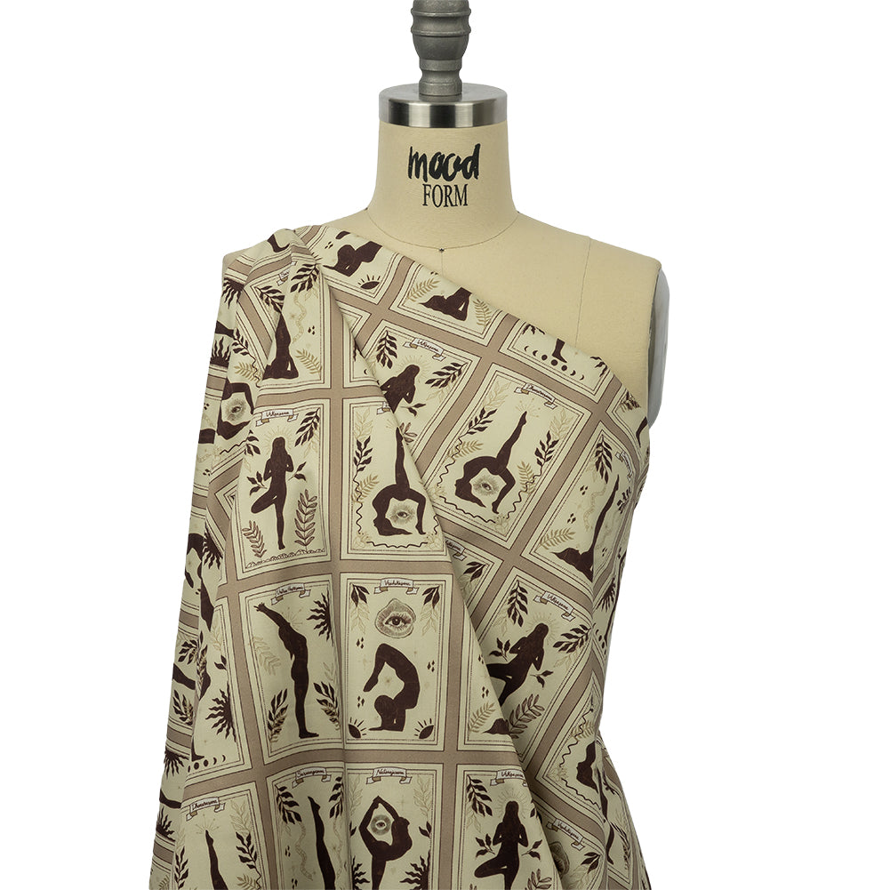 Stretch Cotton Sateen - Beige and Brown Yoga Cards - Finding Balance Print - Mood Exclusive Rockland Collection Stretch Cotton Sateen - Beige and Brown Yoga Cards - Finding Balance Print - Mood Exclusive Rockland Collection