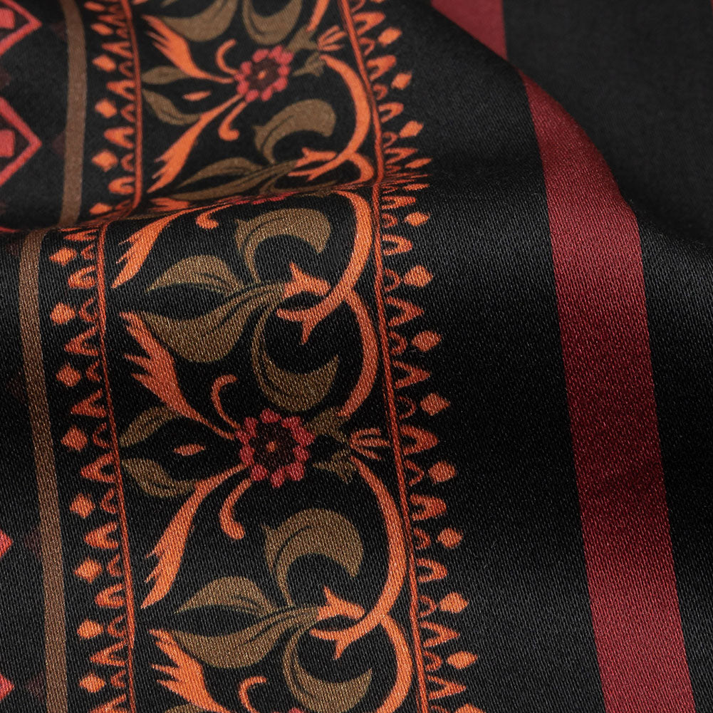 Stretch Cotton Sateen - Black and Red Paisley - Kaleidoscope Dreams Print - Mood Exclusive Rockland Collection - Detail Stretch Cotton Sateen - Black and Red Paisley - Kaleidoscope Dreams Print - Mood Exclusive Rockland Collection - Detail