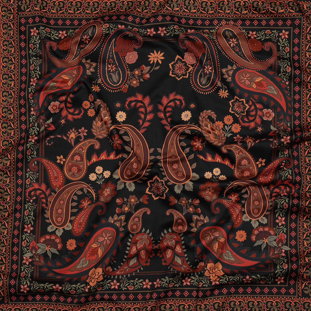 Stretch Cotton Sateen - Black and Red Paisley - Kaleidoscope Dreams Print - Mood Exclusive Rockland Collection Stretch Cotton Sateen - Black and Red Paisley - Kaleidoscope Dreams Print - Mood Exclusive Rockland Collection