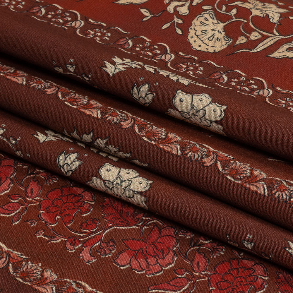 Stretch Cotton Sateen - Burgundy Floral Stripes - Garden Paths Print - Mood Exclusive Rockland Collection - Folded Stretch Cotton Sateen - Burgundy Floral Stripes - Garden Paths Print - Mood Exclusive Rockland Collection - Folded