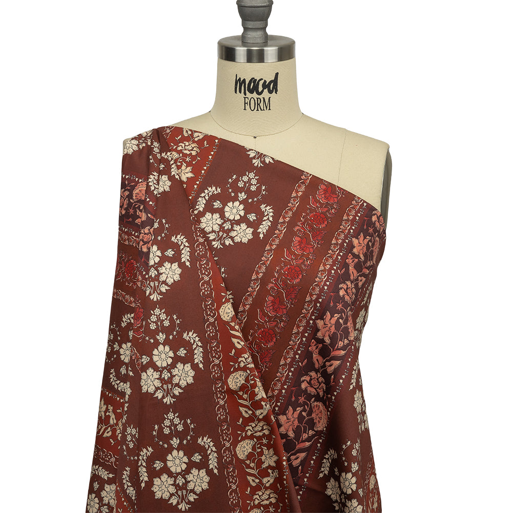 Stretch Cotton Sateen - Burgundy Floral Stripes - Garden Paths Print - Mood Exclusive Rockland Collection - Drape Stretch Cotton Sateen - Burgundy Floral Stripes - Garden Paths Print - Mood Exclusive Rockland Collection - Drape