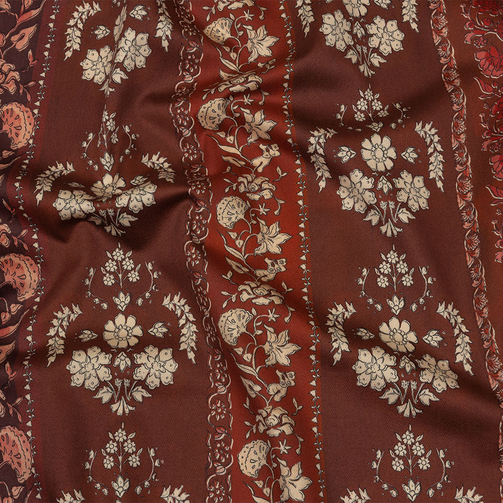 Stretch Cotton Sateen - Burgundy Floral Stripes - Garden Paths Print - Mood Exclusive Rockland Collection Stretch Cotton Sateen - Burgundy Floral Stripes - Garden Paths Print - Mood Exclusive Rockland Collection