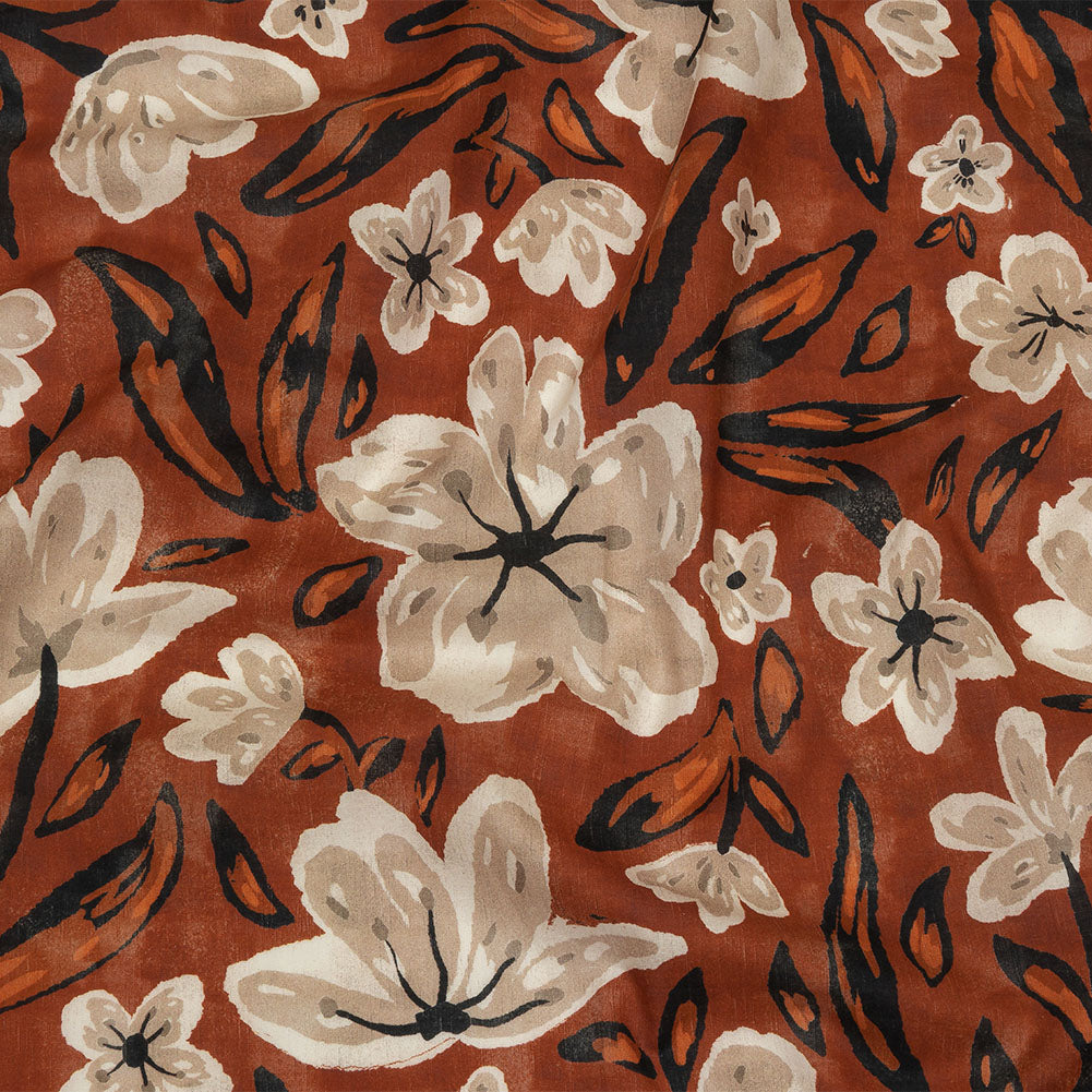 Cotton Voile - Burnt Orange Painterly Floral - Wildflower Walk Print - Mood Exclusive Rockland Collection Cotton Voile - Burnt Orange Painterly Floral - Wildflower Walk Print - Mood Exclusive Rockland Collection