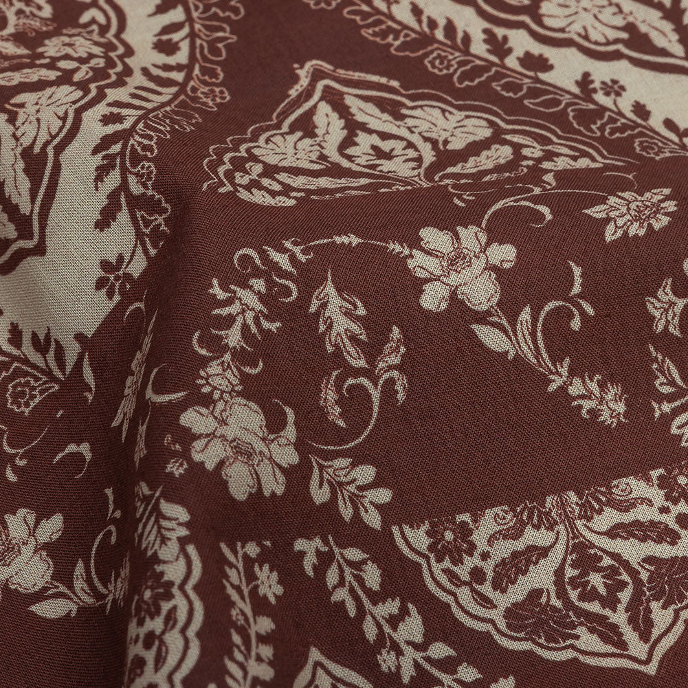 Cotton Voile Panel - Beige and Burgundy Paisley - Impressions in Time Print - Mood Exclusive Rockland Collection - Detail Cotton Voile Panel - Beige and Burgundy Paisley - Impressions in Time Print - Mood Exclusive Rockland Collection - Detail